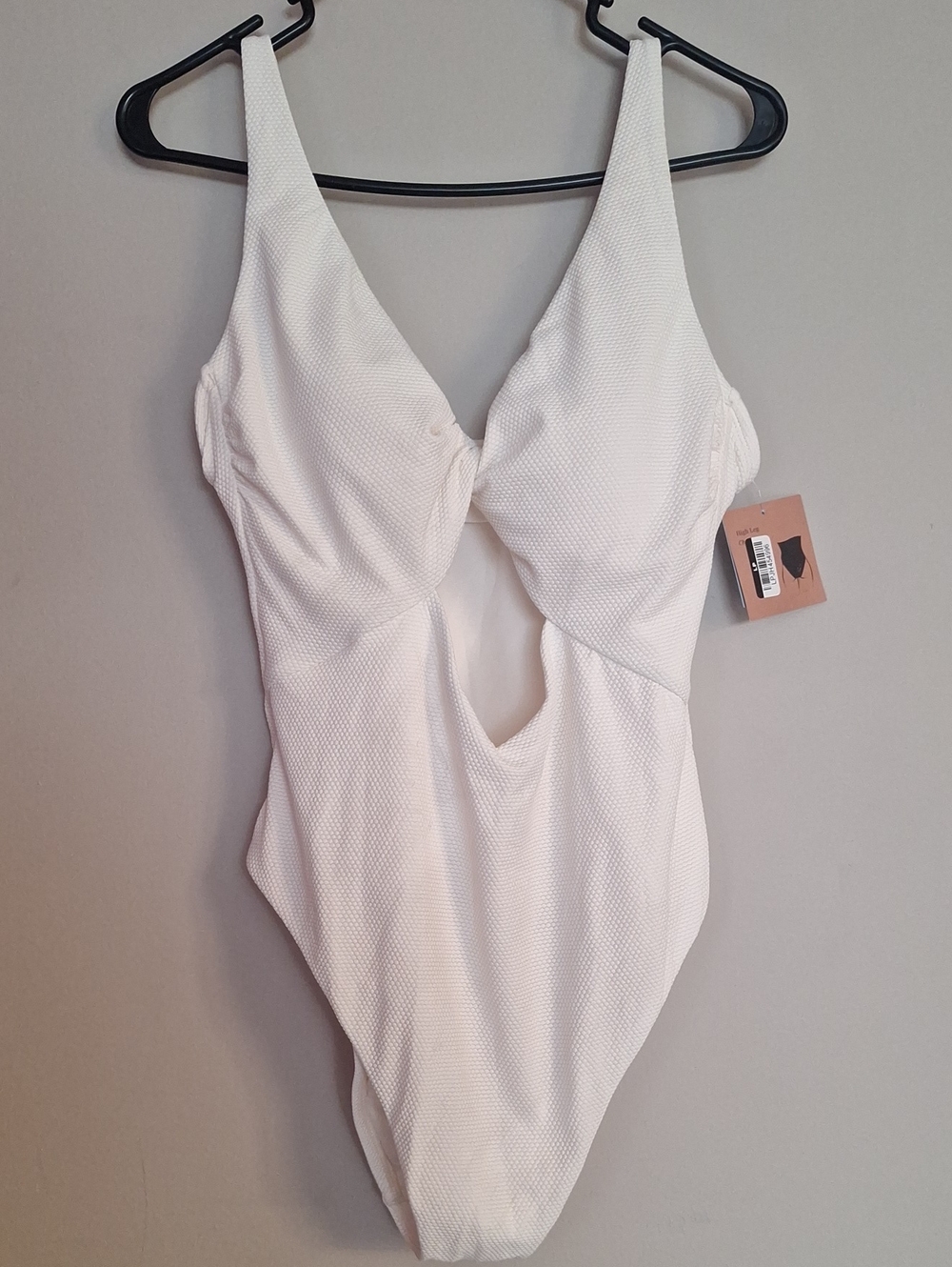 White Textured One-Piece Swimsuit with Plunge Cutout